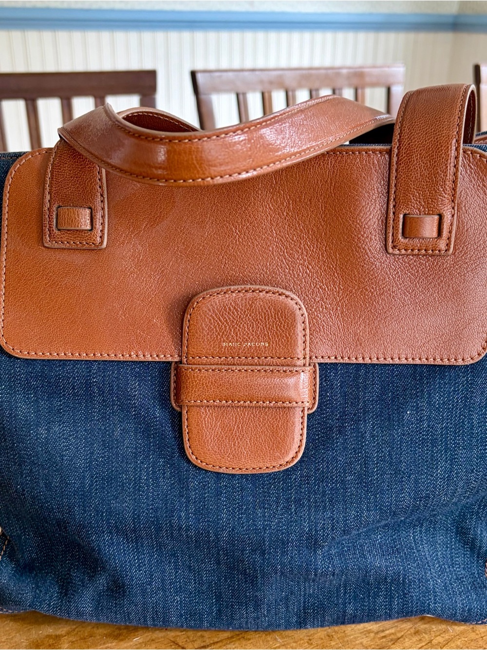 Marc Jacobs Blue Denim Tote with Brown Leather Trim